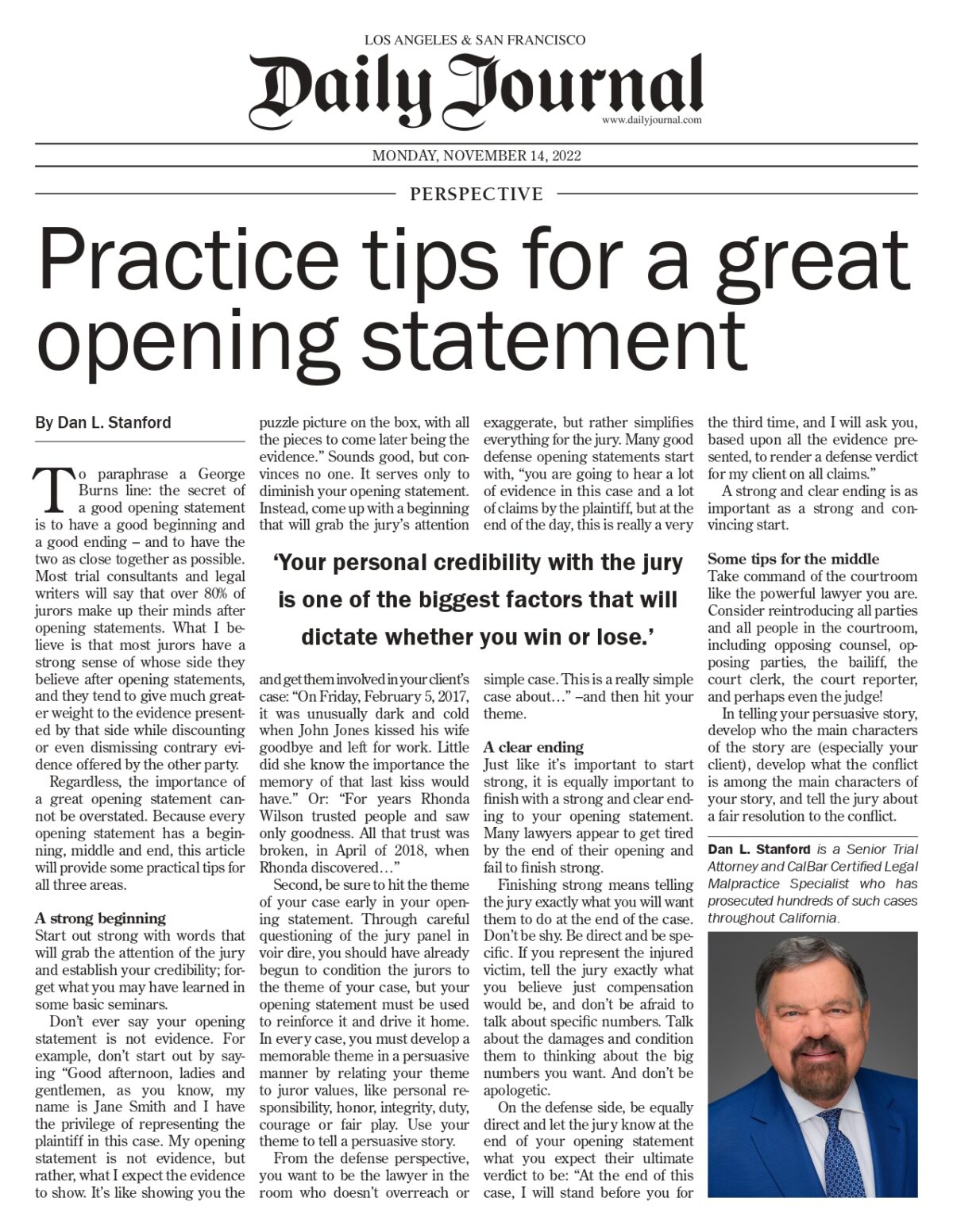 Practice tips for a great opening statement